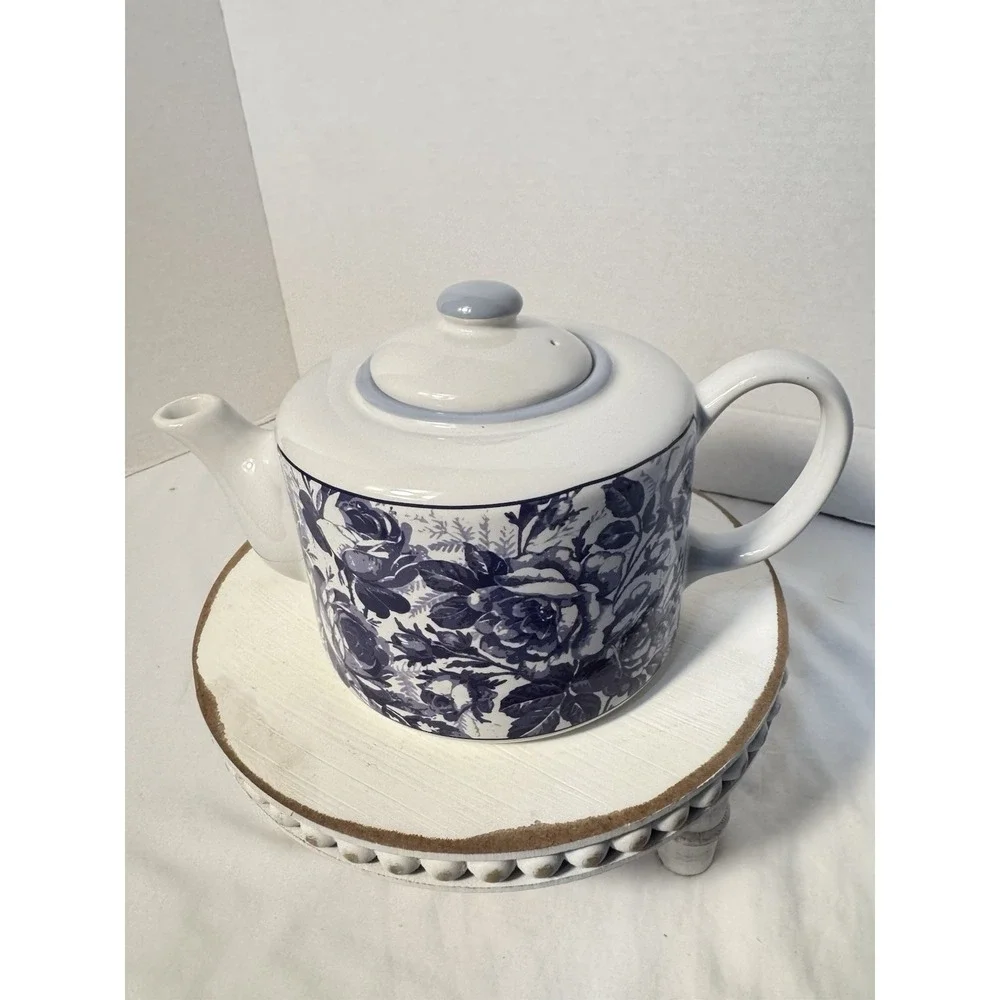 Vtg New Condition Stoneware White Blue Floral Teapot ‎ Made in Thailand  6